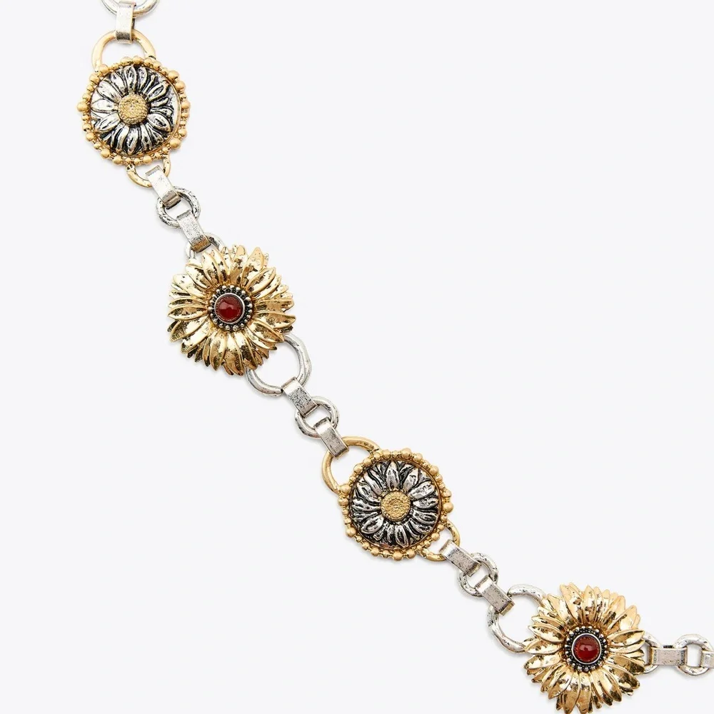Zara Floral Embellished Belt - Yellow and Silver - Picture 2 of 3